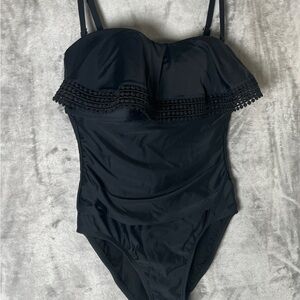 Classic Black Ruffle-Trim One-Piece Swimsuit